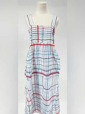 Mii Collection White Multi Plaid Cotton Embroidered Midi Wrap Dress XS